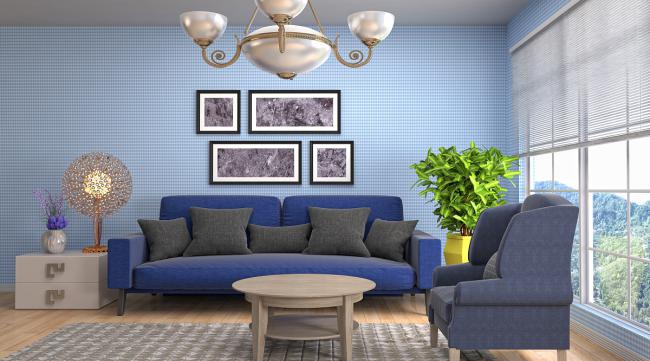 浅蓝色墙面搭配什么颜色的窗帘和沙发好看呢